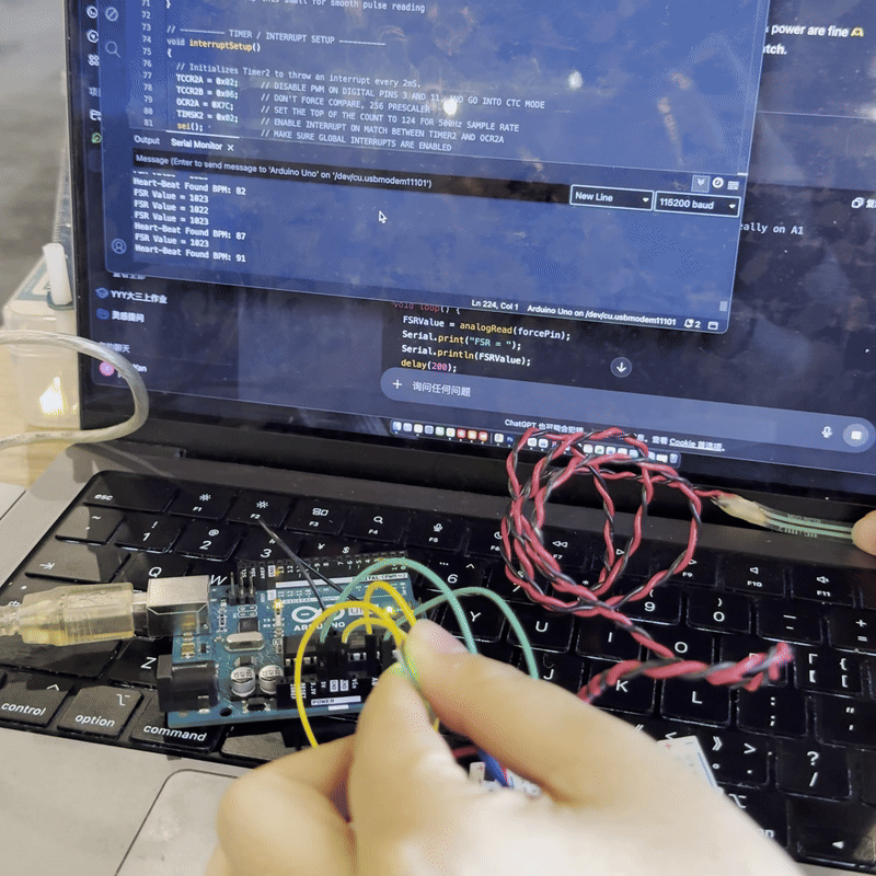 Showing through GIF to demonstrate how the two sensors will interactive with users when they are holding the sensors at the same time.