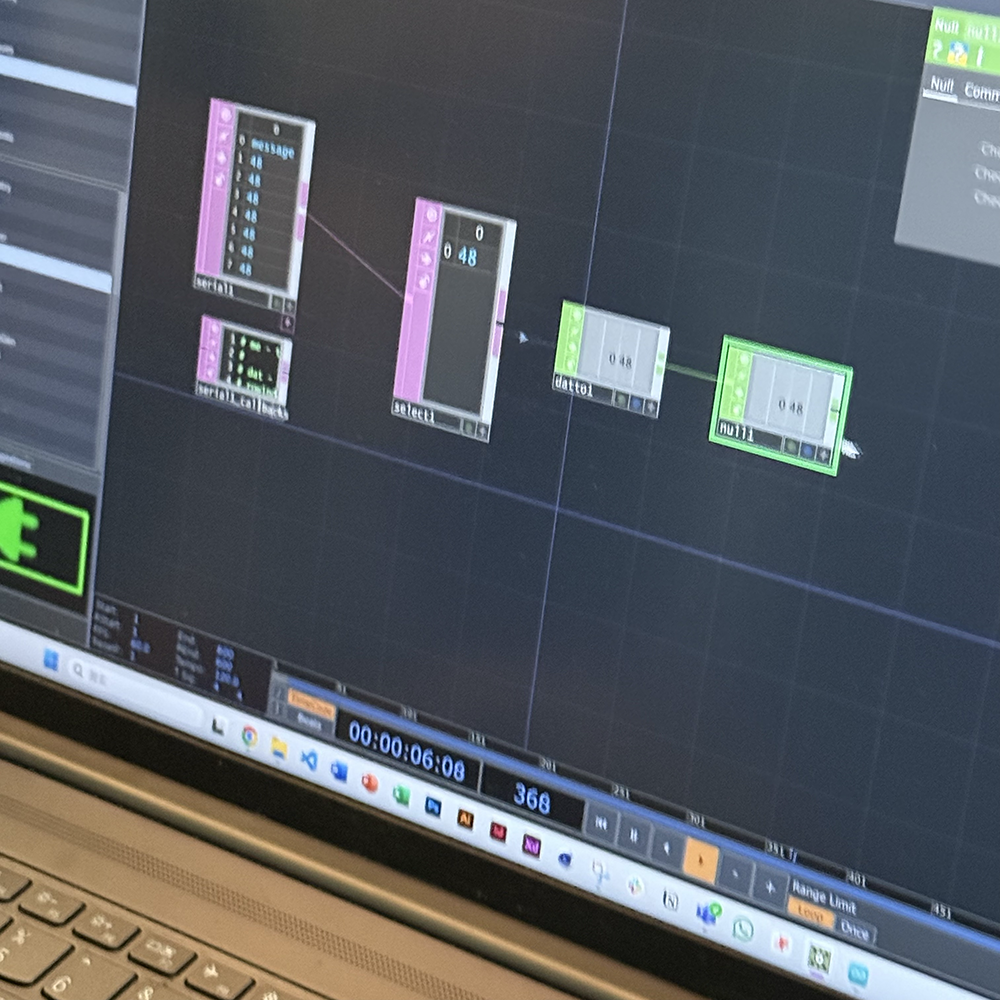 Showing the connection between different controller and sensor on Touch Designer, it changes more as we move on.