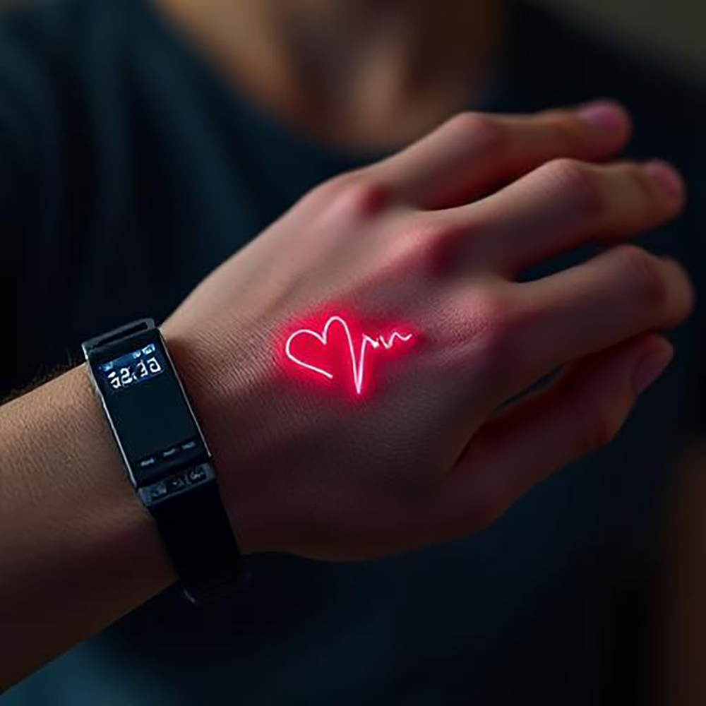 A wearable object that can be used to monitor user's real time heart rate while doing exercise, there will be a projection of visual that can be used to reflect user's heart rate, such as calm and excited exercises will have different visual effects.