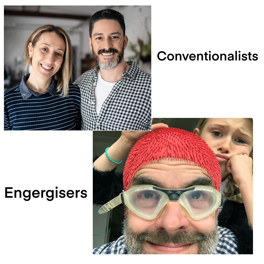 There are two personas that I chose for this section. Conventionalists are people who prefer a slower, more intentional lifestyle, and Energisers are people who believe that joy, play, and laughter are powerful ways to relieve stress.